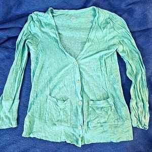 JCrew - 100% Linen Teal Lightweight Cardigan Sweater